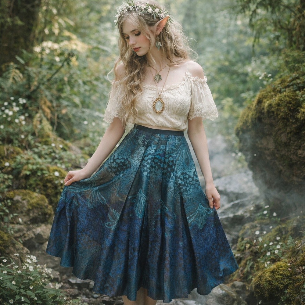 Vintage Liz Claiborne Artsy Pleated Skirt‎ Peacock Teal Forest Fairycore Size 4